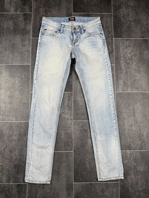 Lee Jeans Mens Blue Denim Solid Slim Straight Fit 5 Pocket Design Stretch Preppy