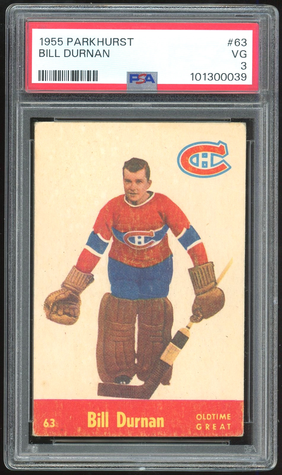1955-56 Parkhurst Bill Durnan Rookie #63 PSA 3 - Montreal Canadiens - HOF RC