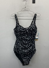 Swim Solutions NWT Women's Black Foil Dot Twist Bra Mio One-Piece Swimsuit 16