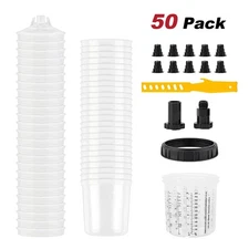 New 600ml PP Disposable Paint Spray Gun Cup with 50 Liners & 50 Lids US