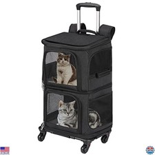 Double Pet Carrier Backpack on Wheels - Travel Solution for Small Cats  Dogs