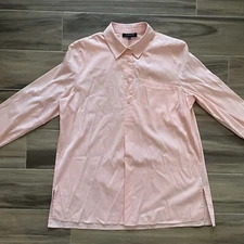 Lafayette 148 Shirt Henley Italian Stretch Cotton Popover Medium Pink