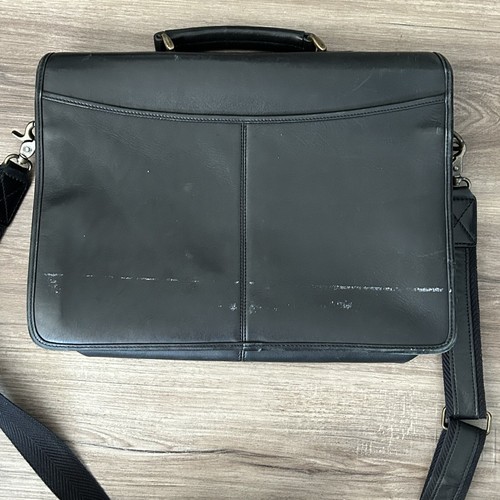 Franklin Covey Black Napa Leather Briefcase Shoulder Bag - Picture 6 of 13