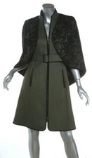 JASON WU Olive Green Lace Coverlet Short Sleeve Knee-Length Belt Coat Jacket XS