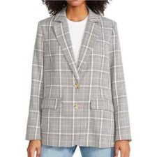 STEVE MADDEN Women's Medium Gray Plaid Oversized Boyfriend Blazer Classic