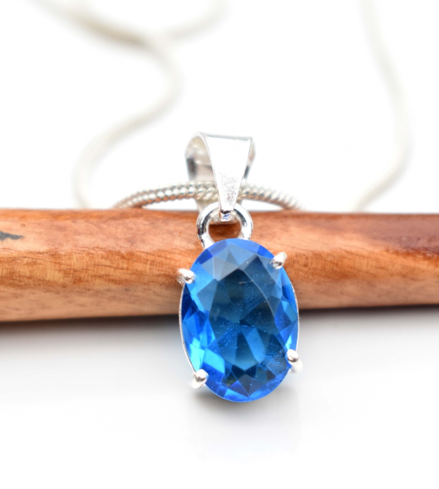 Swiss Blue Topaz 925 Sterling Silver Gemstone Handmade Gift Women Necklace-18