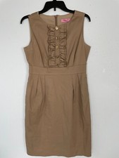Eliza J Womens Khaki Ruffle Front Sleeveless Dress Size Small