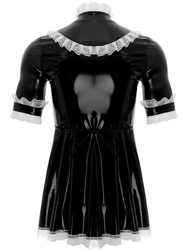 Abito uomo PVC pelle Sissy cameriera francese cosplay lingerie uniforme outfit notte - Foto 55 di 112