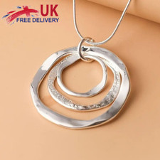 925 Sterling Silver Bohemia Triple Circle Pendant Three Geometric Rings Necklace