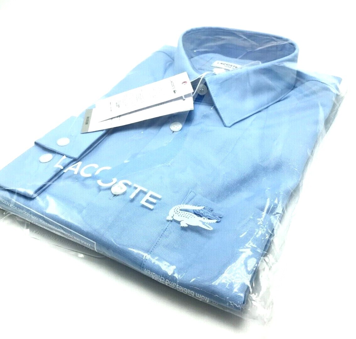 NEW* Men Lacoste Regular Fit Solid Cotton Shirt BLUE (CH8522