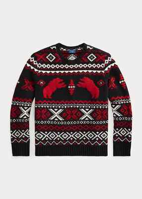 $500 NWT POLO RALPH LAUREN Men Polar Bear Fair Isle Wool Sweater Size L