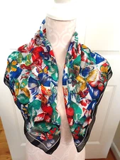 Vintage Silky Polyester Scarf Head Wrap BUTTERFLIES-Made in Italy30" Square