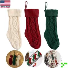 3 Cable Knit Christmas Stockings Knitted Yarn Mantle Fireplace Gift Stocking