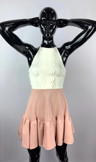 New Three Floor Women s White Pale Pink Scallop Hem Ruffle Mini