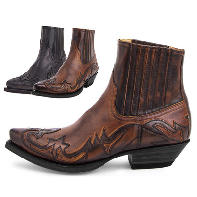 Klassische Bestickte Western-Cowboystiefel Für Herren Runder Zehenpartie 9092