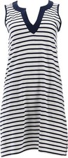 Lands' End Jersey Slvless Swim Cover Up Dress Deep Sea Stripe PXS NWOT 427 