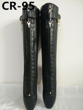 Black Knee High Boots Women Lace Up Ballet Stilettos Heels 18Cm Lockable Boots