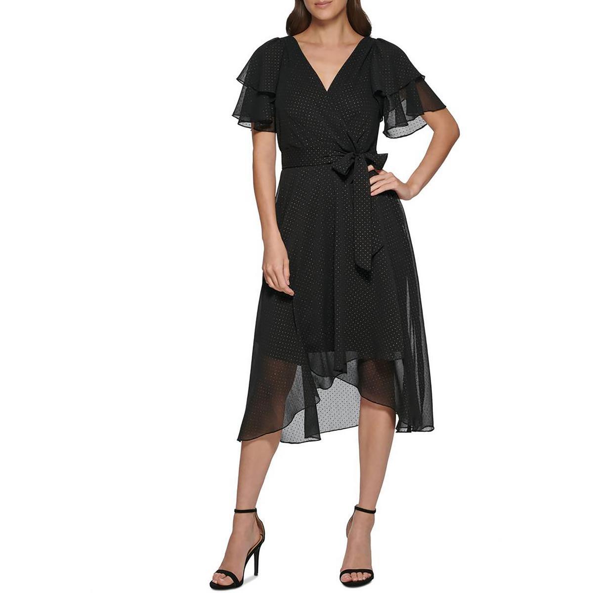 Женское черное плиссированное свадебное платье миди с запахом DKNY 6 BHFO 0582