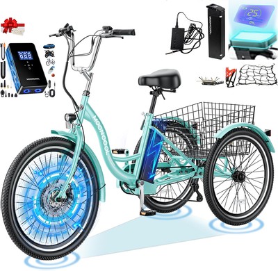 MOONCOOL Triker Electric Bike, 350W Peak 700W Motor Trike Ebike Up to 40 Miles