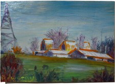 ORIGINAL█OIL█PAINTING█FARM█HORSE COW LANDSCAPE█ART█POP█ABSTRACT█OUTSIDER SHREK