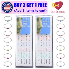 80PCS Surgical Steel Nose Ring Hoop Multicolor CZ Nose Rings Body Piercings 20G
