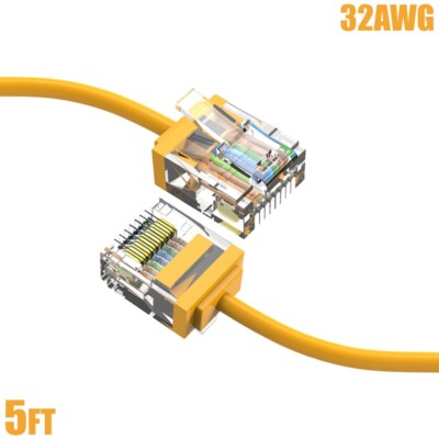 5FT Cat6A RJ45 Super Slim Network LAN Ethernet UTP Patch Cable Cord 32AWG Yellow