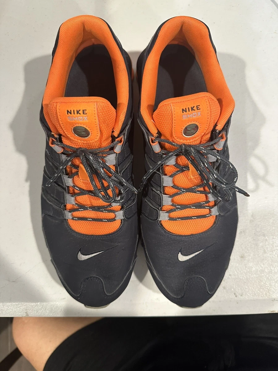 MENS PREOWNED NIKE SHOX SIZE 11 OBSIDIAN TOTALORANGE METALLIC SILVER WOLF GREY