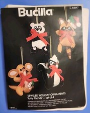 Vtg Bucilla Furry Friends Felt Jeweled Holiday Ornaments Kit 48617