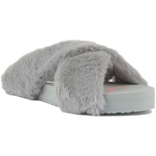 Women's TOMS Light Gray Faux Fur Susie Slip On Slides Sandals Slippers Sz 7 NWOB