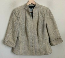 Carmen Marc Valvo Evening Jacket Taupe 3/4 Sleeve Gold Buttons Lined Size 12
