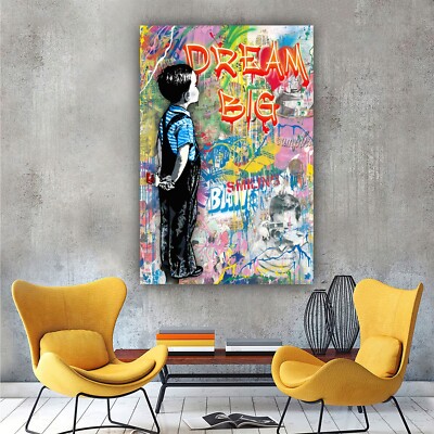Dream Big Banksy Graffiti Canvas Prints, Large Banksy Canvas, Street Wall Art