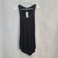 Mango Casual Womens Sz XS Black Studded Tunic Lightweight Sleeveless Top