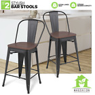 Set of 2 Portable Bar Stool Metal Dining Chair Restaurant Commercial Chair Black