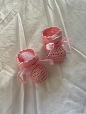 Pink Hand Knit Baby Booties with Tie Newborn-1 Month for Infant