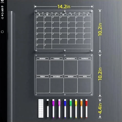2 Pack Acrylic Magnetic Dry Erase Board Calendar Monthly Planner+Weekly Planner - Image 3 of 4