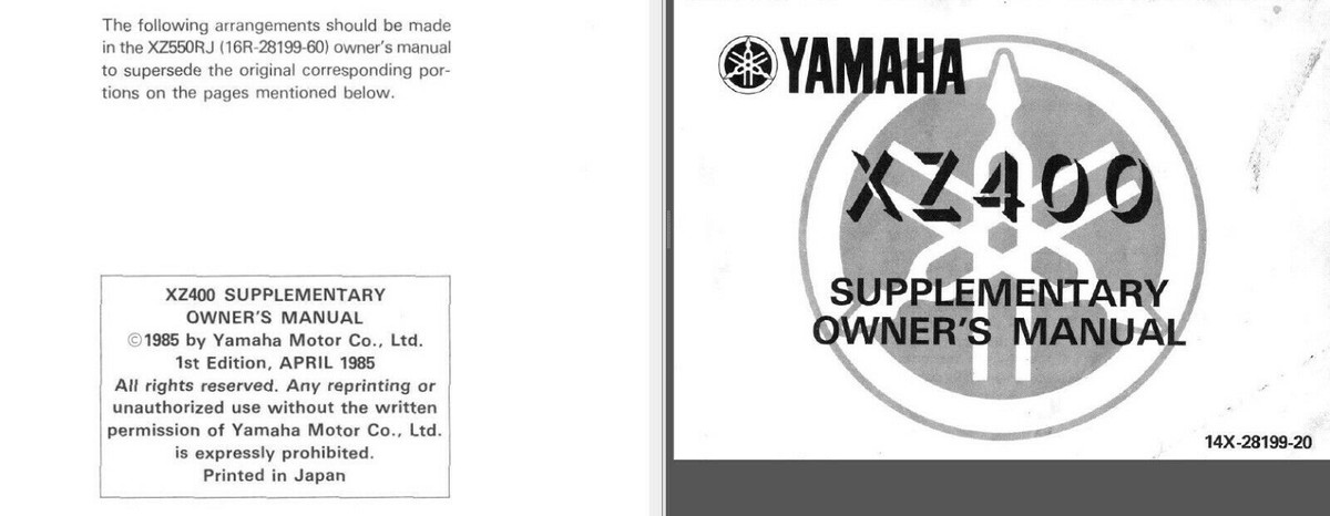 YAMAHA XZ400 VISION SERVICE, Owner's & Parts Manual CD | eBay