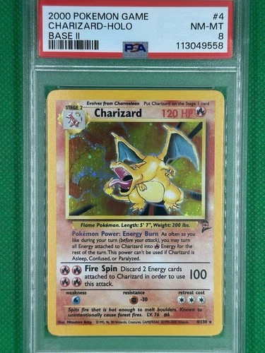 2000 Pokemon Game Charizard Holo Base II #4 PSA 8 NM-MT