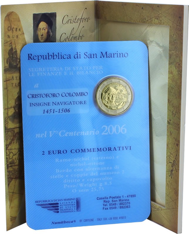 Saint-Marin 2 Euros Commémo. 2006 - Christophe Colomb