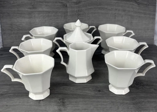 Vtg Independence Ironstone Interpace Tea Coffee Cup Set With Creamer Dispenser