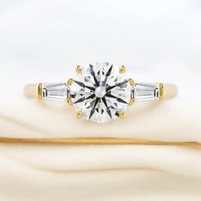 IGI Lab Created 14k Yellow Gold Round Cut 3.20 Ct Diamond Woman Engagement Ring