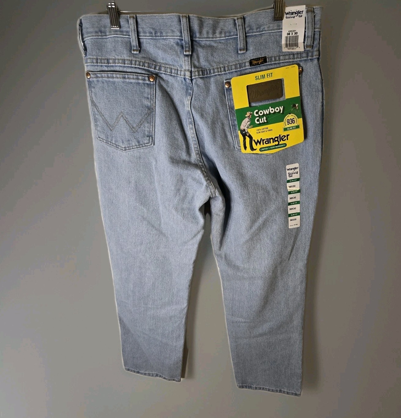 Mens 36x30 Cowboy Cut Western Light Wash Denim