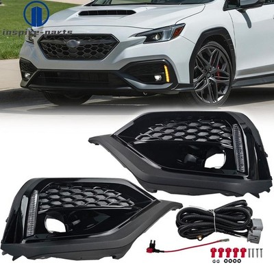 LED DRL Fog Light Bezel w/ Turn Signal For 22-24 Subaru WRX White Amber L&R Pair
