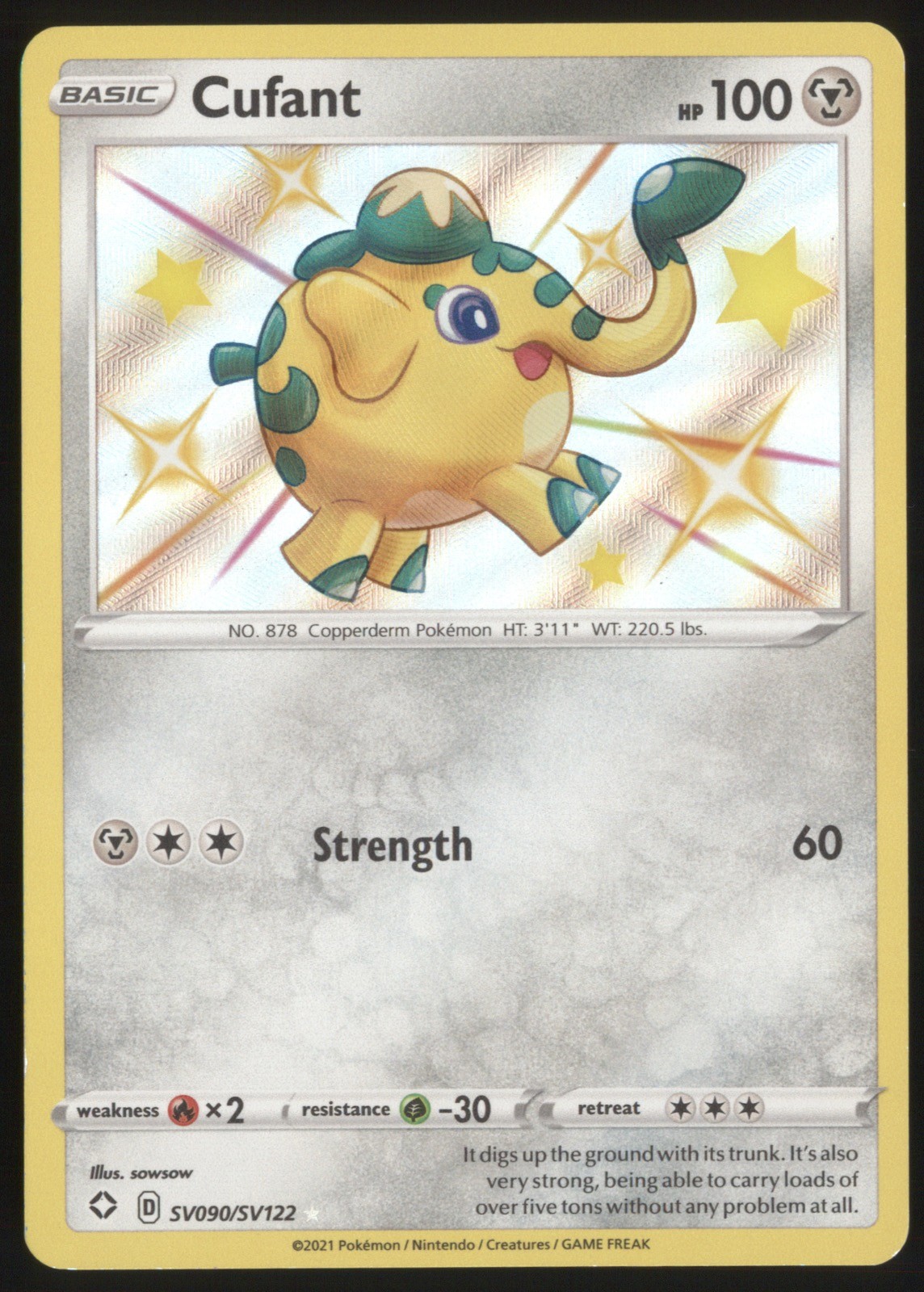 Cufant Shining Fates Shiny Vault SV090/SV122 Shiny Rare Pokemon NM