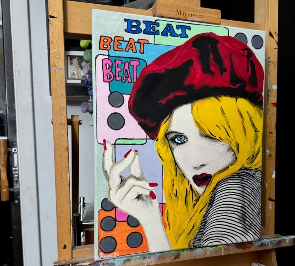 ‘Beatnik Betty' | Painting on Canvas, Pop Art, MCM Midecentury Modern - Image 2 of 4