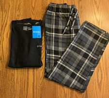 COLUMBIA Mens L/S Thermal Top/Flannel Pants Black Plaid PAJAMA SET Sz M NIP