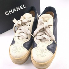 Chanel Coco Mark Two-Tone Sneakers Platform Lace-Up Size 38 US About 8 For Women