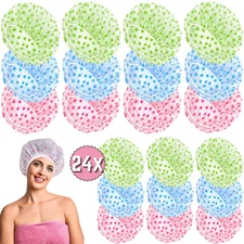 24pcs Plastic Shower Caps for Women Reusable Waterproof Bath Hair Shower Caps