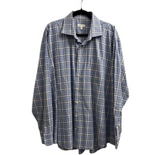 Peter Millar 100 Cotton XXL Blue Plaid Button Up Long Sleeve Shirt