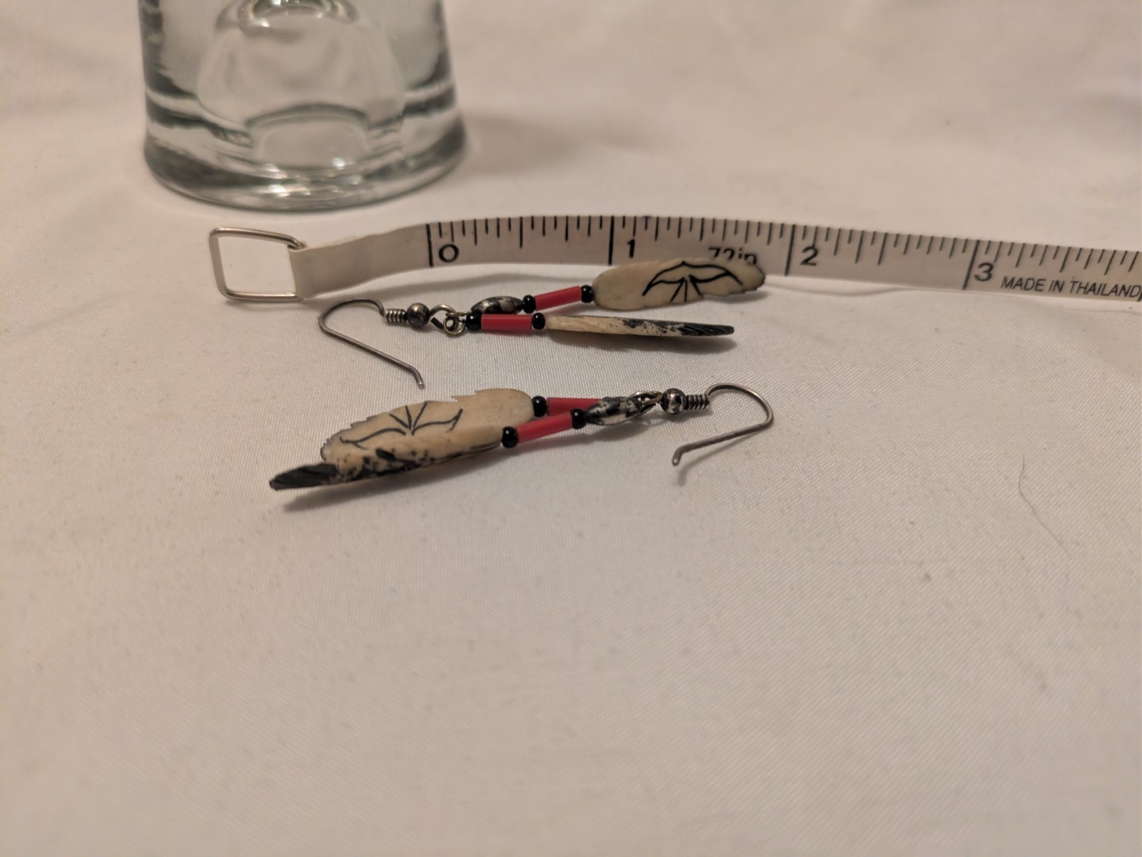 Handmade Native American Bone Feather Earrings - image 3