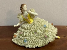 Antique Dresden Miller Volkstedt Lace Porcelain A Young Lady Figurine, Germany 